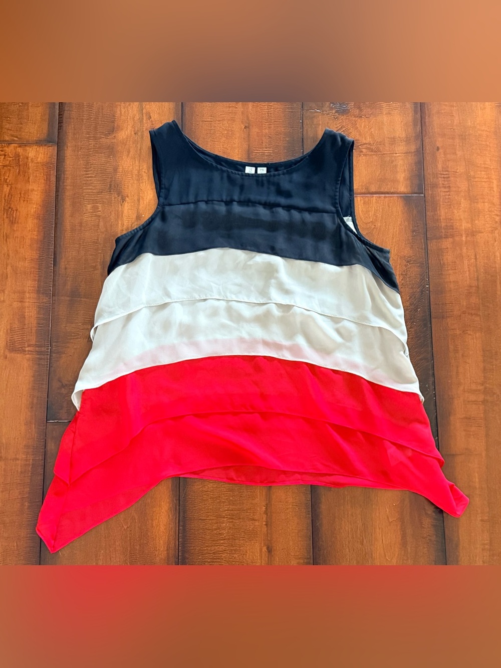 Madison Black, Cream & Red Layered Sleeveless Chiffon Tank